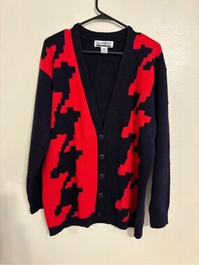Vintage SK & Company Lambswool Angora Cardigan Red Black L